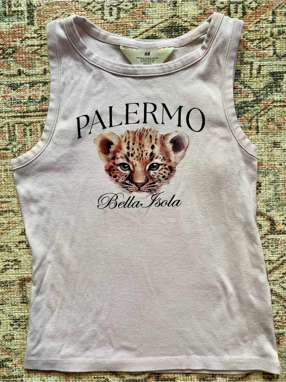 H&M Light Pink Palermo Tank Top with Leopard Cub Graphic - Girls 16/18